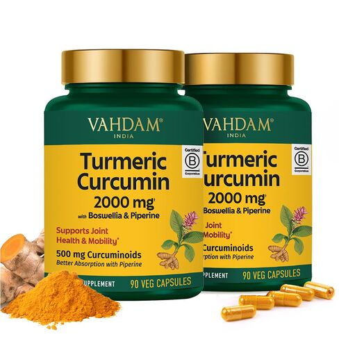 VAHDAM, Turmeric Curcumin Supplement 2000mg (500mg Curcuminoids) with Boswellia & Piperine for Fast Absorption | Supports Joint Health and Mobility | 90 Capsules in Saudi Arabia