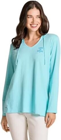 Life is Good. Women's Burst Symmetry Long Sleeve Crusher-LITE Hoodie, Aqua Blue in Saudi Arabia