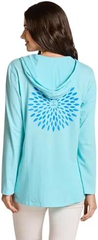Life is Good. Women's Burst Symmetry Long Sleeve Crusher-LITE Hoodie, Aqua Blue in Saudi Arabia