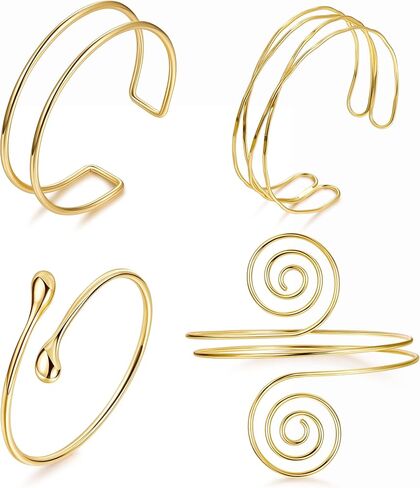 4PCS Upper Arm Cuff Bracelets for Women Gold Silver Cuff Bangle Bracelet Adjustable Upper Arm Bands Armband Set Simple Open Armlet in Saudi Arabia
