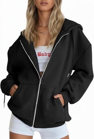 Womens Zip Up Hoodies Oversized Sweatshirts Casual Fall Spring Warm Fleece Jacket Thick Y2k Coats Winter Clothing in Saudi Arabia