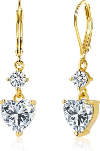 14 كيلو الذهب 925 sterling الفضة القلبية أقراط للنساء ، الفضة متدلية هالة القلوب على شكل دانغلي القرط المكعب Zirconia Leverback in Kuwait