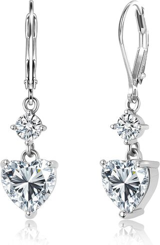 14K Gold 925 Sterling Silver Heart Dangle Earrings for Women, Silver Dangling Drop Halo Hearts Shaped Dangly Earring Cubic Zirconia Leverback Valentine Trendy Earrings in Kuwait