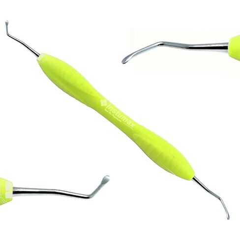 Dental Spoon Excavator Double Ended – Green Silicone Handle, Stainless Steel Caries Removal Instrument in Kuwait