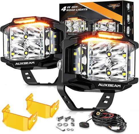 Auxbeam V-MAX Series LED Light Pod 7 Inch, 270° Side Shooter LED Offroad Lights with Amber DRL, Auxbeam 7 Inch Pods Auxiliary Ditch Light for Truck ATV Jeep Ford in Kuwait