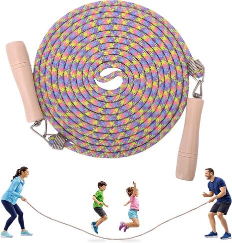 Long Jump Rope, 16ft Double Dutch Skipping Rope for Kids Adult, Group Multiplayer Jumping Rope with Wooden Handle and Cotton Rope for School, Gym & Outdoor Play in Kuwait