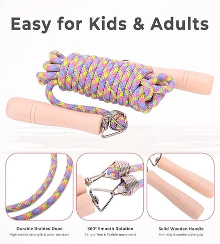 Long Jump Rope, 16ft Double Dutch Skipping Rope for Kids Adult, Group Multiplayer Jumping Rope with Wooden Handle and Cotton Rope for School, Gym & Outdoor Play in Kuwait