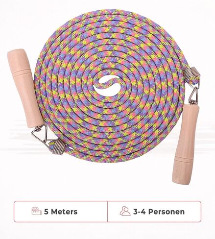 Long Jump Rope, 16ft Double Dutch Skipping Rope for Kids Adult, Group Multiplayer Jumping Rope with Wooden Handle and Cotton Rope for School, Gym & Outdoor Play in Kuwait