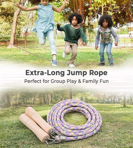 Long Jump Rope, 16ft Double Dutch Skipping Rope for Kids Adult, Group Multiplayer Jumping Rope with Wooden Handle and Cotton Rope for School, Gym & Outdoor Play in Kuwait