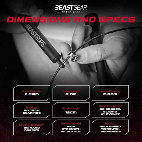 Beast Gear Jump Rope, Jump Ropes for Fitness, Premium Aluminium Skipping Rope for Men Women - Boxing, MMA, HIIT, Strength Training & Double Unders in Kuwait