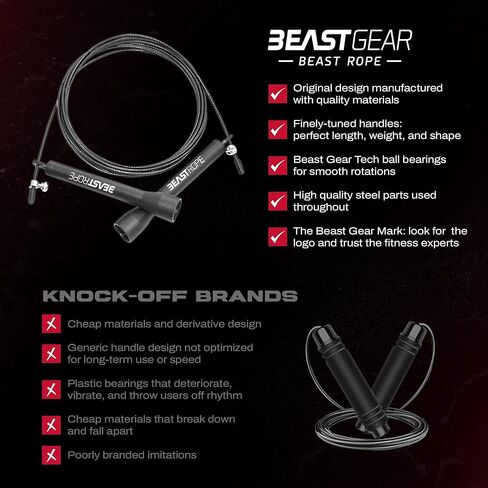 Beast Gear Jump Rope, Jump Ropes for Fitness, Premium Aluminium Skipping Rope for Men Women - Boxing, MMA, HIIT, Strength Training & Double Unders in Kuwait