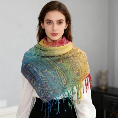 شالات ولف - Womens Purple Sclves Pashmina Rave وشاح شالات مع هامش في فصل الشتاء حافظ على دافئة (نمط 3 أرجواني) in Kuwait