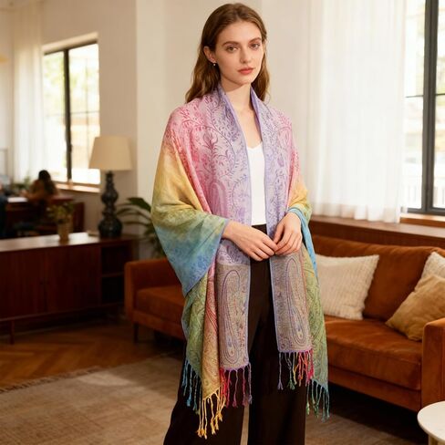 شالات ولف - Womens Purple Sclves Pashmina Rave وشاح شالات مع هامش في فصل الشتاء حافظ على دافئة (نمط 3 أرجواني) in Kuwait