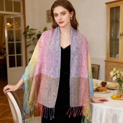 شالات ولف - Womens Purple Sclves Pashmina Rave وشاح شالات مع هامش في فصل الشتاء حافظ على دافئة (نمط 3 أرجواني) in Kuwait