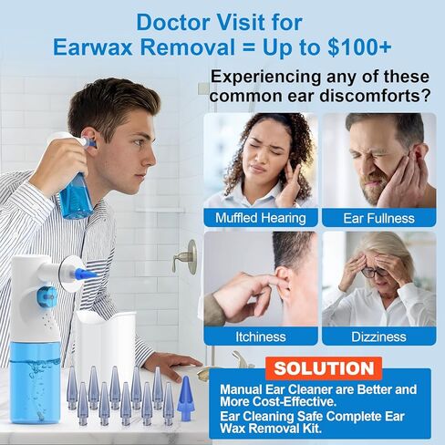مجموعة تنظيف الأذن، إزالة شمع الأذن يدويًا، تنظيف آمن للأذن للشمع المتراكم، نظام فعال لري الأذن، مجموعة تنظيف الأذن اللطيفة للبالغين والأطفال في المنزل in Kuwait