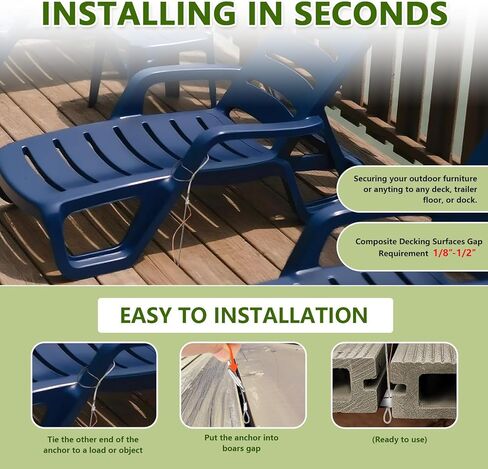 6 قطع مرساة للأثاث الخارجي - سطح متين من الألومنيوم 304 من الفولاذ المقاوم للصدأ أو مرساة للقاعدة للفجوة بين الألواح بقوة 400 رطل للكسر بسهولة إعادة وضع الكرسي والطاولة والشواية والزوارق in Kuwait