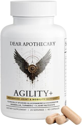 مكمل Agility+ Glucosamine Chondroitin - 1500 ملغ من الجلوكوزامين، Boswellia، الكركم، MSM - دعم المفاصل للرجال والنساء - خالي من الغلوتين غير المعدل وراثيًا - 60 كبسولة in Kuwait