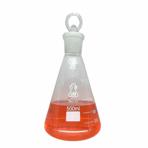 TN LAB 500ml Erlenmeyer Flask Borosilicate 3.3 Glass with 24/25 Standard Jointed Glass Stopper in Kuwait