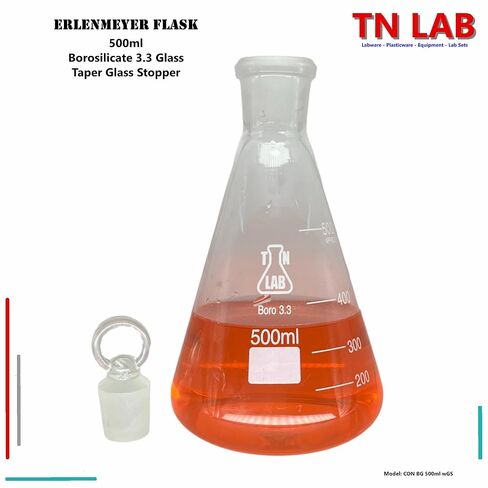 TN LAB 500ml Erlenmeyer Flask Borosilicate 3.3 Glass with 24/25 Standard Jointed Glass Stopper in Kuwait