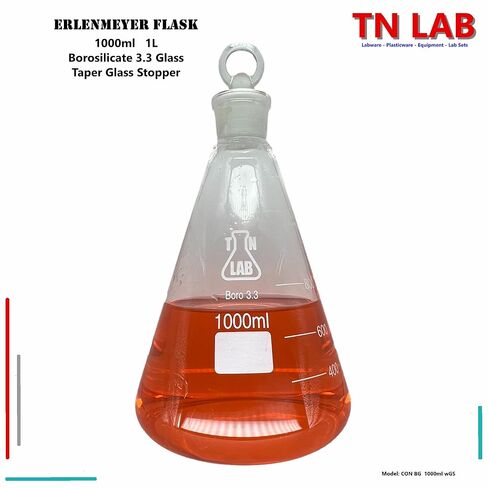 TN LAB 500ml Erlenmeyer Flask Borosilicate 3.3 Glass with 24/25 Standard Jointed Glass Stopper in Kuwait