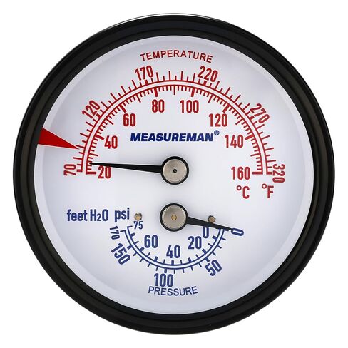 جهاز Tridicator التجاري من MEASUREMAN، قرص 2.5 بوصة، حامل خلفي 1/4 بوصة NPT، مقياس مزدوج 0-75 رطل لكل بوصة مربعة 70-320 درجة فهرنهايت، علبة قابلة للدوران مع مؤشر قابل للتعديل (جذع 2.95 بوصة) in Saudi Arabia
