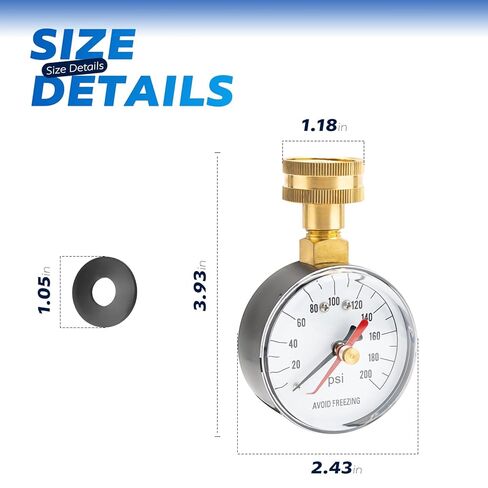 Water Pressure Test Gauge, 0-200 PSI 2-1/2" Dial 3/4" HT Hose Connection Water Pressure Gauge for Home Faucet, Garden Hose Bib, Heater Drain Connection in Saudi Arabia