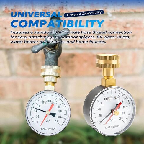 Water Pressure Test Gauge, 0-200 PSI 2-1/2" Dial 3/4" HT Hose Connection Water Pressure Gauge for Home Faucet, Garden Hose Bib, Heater Drain Connection in Saudi Arabia