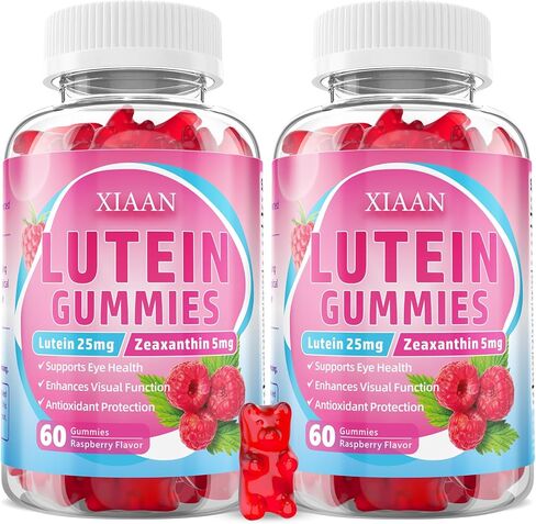 Lutein and Zeaxanthin Supplements, Lutein Gummies with Zeaxanthin,Vitamins A, C, E, Bilberry, Astaxanthin for Vision Health & Eye Strain, Sugar-Free/Vegan, Raspberry Flavor 60 Count in Kuwait