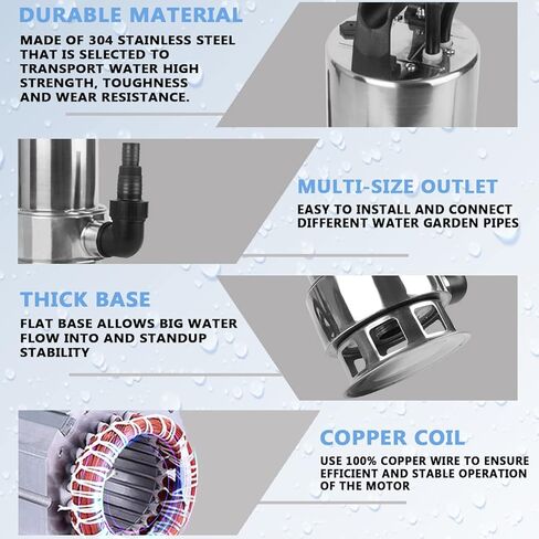 1.5HP 110v Submersible Sewage Drain Flood Stainless Steel Clean/Dirty Water Sump Transfer Pond Garden Pump in Kuwait