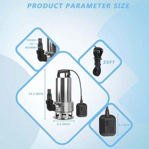 1.5HP 110v Submersible Sewage Drain Flood Stainless Steel Clean/Dirty Water Sump Transfer Pond Garden Pump in Kuwait