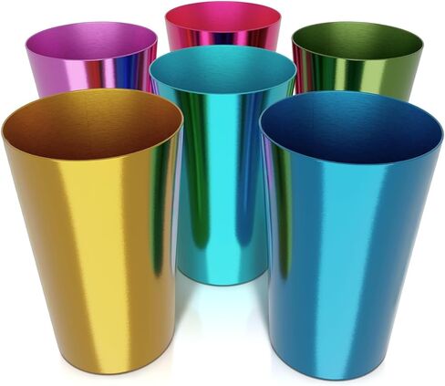 6 Pcs Aluminum Tumblers 15 oz - Lightweight, Durable, and Reusable Metal Cups | Vibrant Festive Colors for Hot and Cold Beverages | Sturdy Anodized Design for Parties and Outdoor Use | Dishwasher Safe in Kuwait