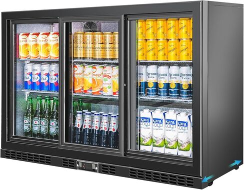 Back Bar Cooler with 3 Sliding Glass Doors 10.5 Cu.ft. Commercial Beverage Refrigerator ETL with 6 Casters Black Drink Fridges for Beer, Wine,Soda, Drinks in Kuwait