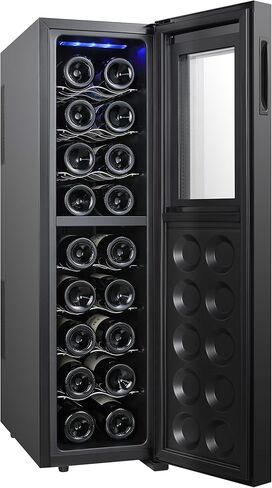‎Koolatron Wine Fridge - Wine Cooler, 24 Bottle Wine Cabinet for Champagne, Red & White Wine, Freestanding Cellar For Bar, Home, Kitchen, Double Paned Glass Door, (68L) in Kuwait