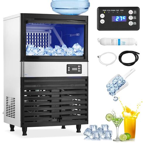 Commercial Ice Maker Machine, 120LBS/24H 35LBS Storage Freestanding Dual Water Inlet, Tap & Top Loading 3-5 Gallon with Blue Light Ice Cube Maker for Restaurant Home Bar Coffee Shop in Kuwait