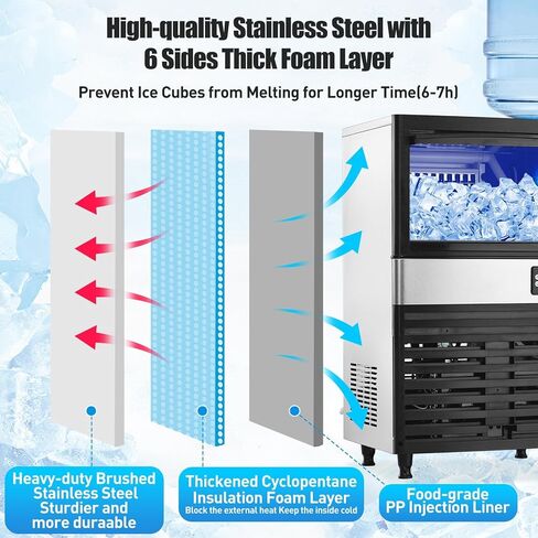 Commercial Ice Maker Machine, 120LBS/24H 35LBS Storage Freestanding Dual Water Inlet, Tap & Top Loading 3-5 Gallon with Blue Light Ice Cube Maker for Restaurant Home Bar Coffee Shop in Kuwait