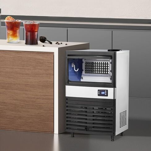 Commercial Ice Maker Machine, 120LBS/24H 35LBS Storage Freestanding Dual Water Inlet, Tap & Top Loading 3-5 Gallon with Blue Light Ice Cube Maker for Restaurant Home Bar Coffee Shop in Kuwait