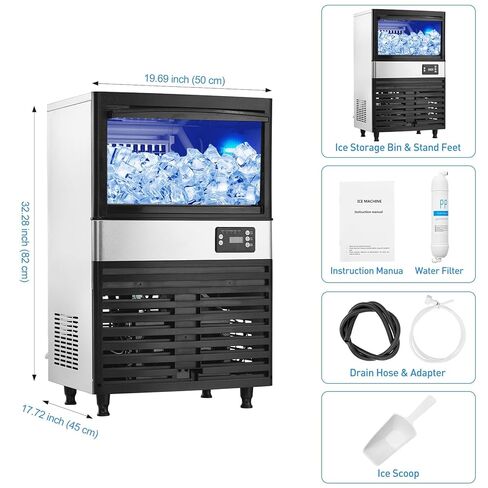 Commercial Ice Maker Machine, 120LBS/24H 35LBS Storage Freestanding Dual Water Inlet, Tap & Top Loading 3-5 Gallon with Blue Light Ice Cube Maker for Restaurant Home Bar Coffee Shop in Kuwait
