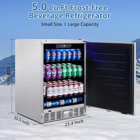 Garvee Beverage Fridge 24 Inch, Stainless Steel Under Counter Beverage Refrigerator 180 Capacity Freestanding Beer Drink Soda Cooler Fridges for Indoor Kitchen, Apart, Office, Home, Supermarket in Kuwait
