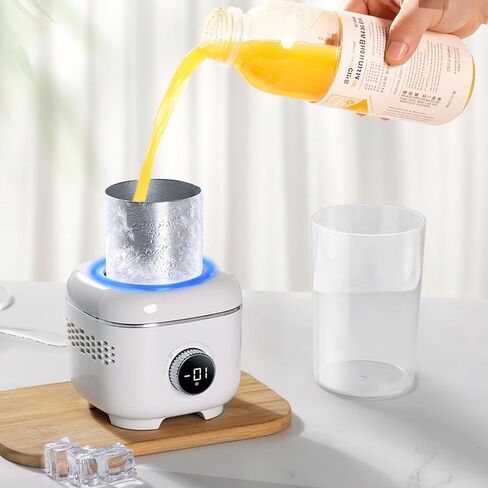 Cooling Cup with Mood Light,Beverage Cooler with Insulated Cover, 2-in-1 Cooling Cup for Desk(Cooling&Heating),Electric Drink Cooler for Cola Beer Coffee Juice Yogurt -White in Kuwait