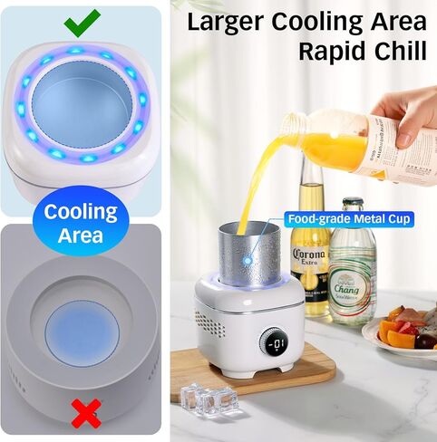 Cooling Cup with Mood Light,Beverage Cooler with Insulated Cover, 2-in-1 Cooling Cup for Desk(Cooling&Heating),Electric Drink Cooler for Cola Beer Coffee Juice Yogurt -White in Kuwait