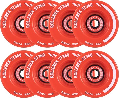 Rollerex ST360 92A 54mm x 32mm Roller Skate Wheels (8-Pack w/Bearings, Spacers and Washers) (Color Options) - Indoor Outdoor - Use for Quad Skate Wheel Replacement (Steel Black) in Saudi Arabia