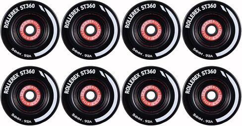 Rollerex ST360 92A 54mm x 32mm Roller Skate Wheels (8-Pack w/Bearings, Spacers and Washers) (Color Options) - Indoor Outdoor - Use for Quad Skate Wheel Replacement (Steel Black) in Saudi Arabia