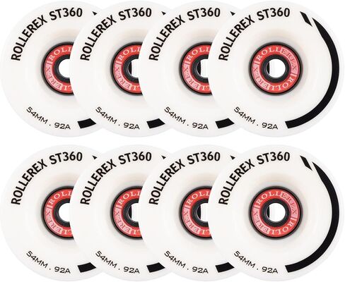 Rollerex ST360 92A 54mm x 32mm Roller Skate Wheels (8-Pack w/Bearings, Spacers and Washers) (Color Options) - Indoor Outdoor - Use for Quad Skate Wheel Replacement (Steel Black) in Saudi Arabia