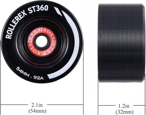 Rollerex ST360 92A 54mm x 32mm Roller Skate Wheels (8-Pack w/Bearings, Spacers and Washers) (Color Options) - Indoor Outdoor - Use for Quad Skate Wheel Replacement (Steel Black) in Saudi Arabia