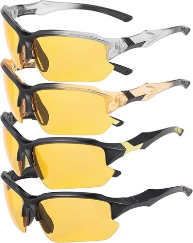 JATEBI 4 Pack Yellow Polarized Night Vision Glasses Fashion Adults Driving Night Glasses Anti Glare Reflective for Sport Cycling in Saudi Arabia