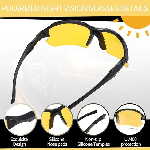 JATEBI 4 Pack Yellow Polarized Night Vision Glasses Fashion Adults Driving Night Glasses Anti Glare Reflective for Sport Cycling in Saudi Arabia
