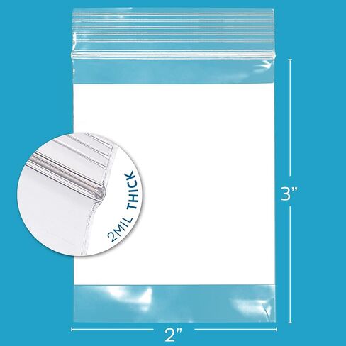 2Mil Small Plastic Bags 2 x 3 inches, 500 pack ZIP Bags, Write on White Block, Reclosable Zipper small plastic Storage Baggies GPI Brand, for Daily Vitamin, Pill, Jewelry, Candy in Kuwait