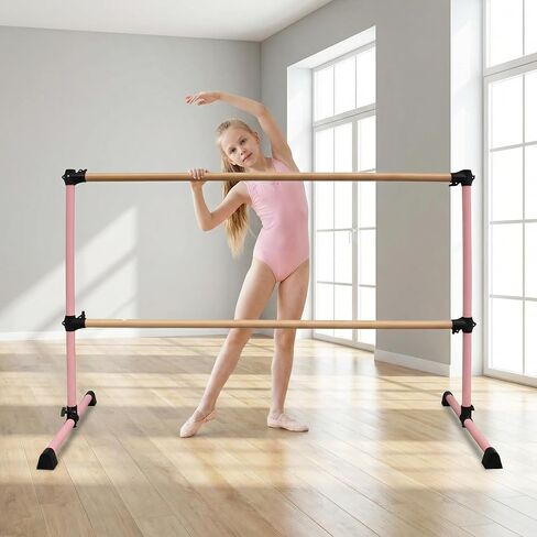 6FT Pink Solid Wood Ballet Barre – Adjustable 6.7-46 Inches, Portable Exercise Bar for Dance Fitness, Home Workout Equipment, and Pilates Training in Saudi Arabia