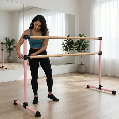 6FT Pink Solid Wood Ballet Barre – Adjustable 6.7-46 Inches, Portable Exercise Bar for Dance Fitness, Home Workout Equipment, and Pilates Training in Saudi Arabia