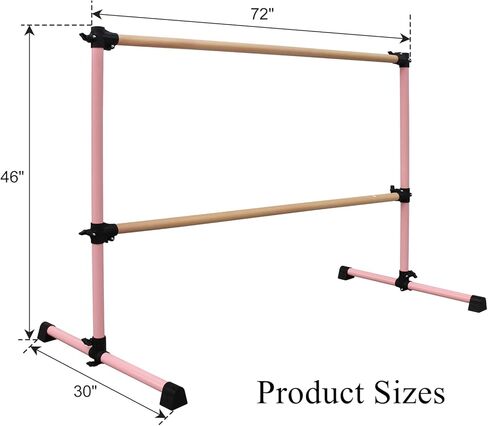 6FT Pink Solid Wood Ballet Barre – Adjustable 6.7-46 Inches, Portable Exercise Bar for Dance Fitness, Home Workout Equipment, and Pilates Training in Saudi Arabia
